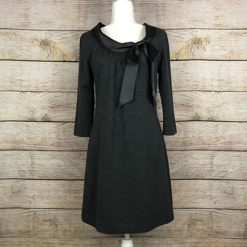 Milly New York Gray Wool Blend Dress w/ Bow Detail